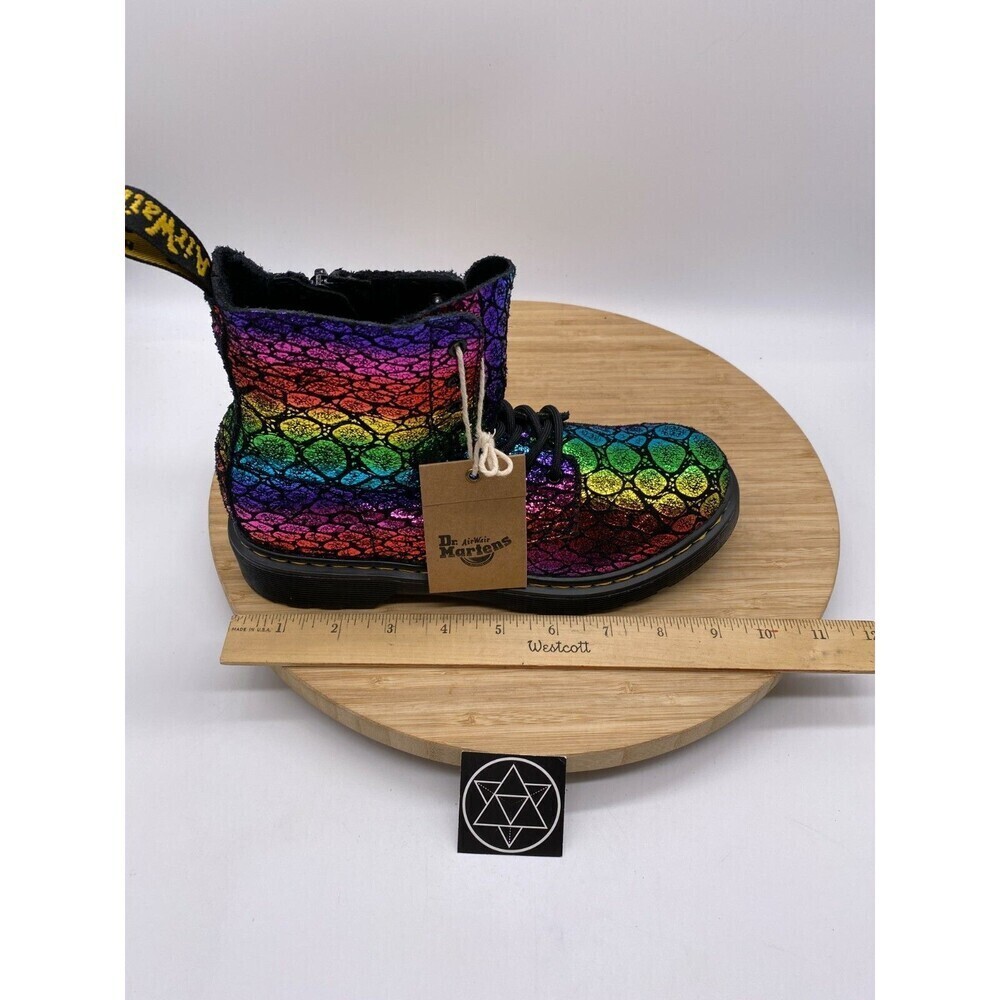Dr Martens 1460 Pascal J Leather Combat Boots Kids Girls Boys Rainbow Womens 5 - Picture 9 of 11